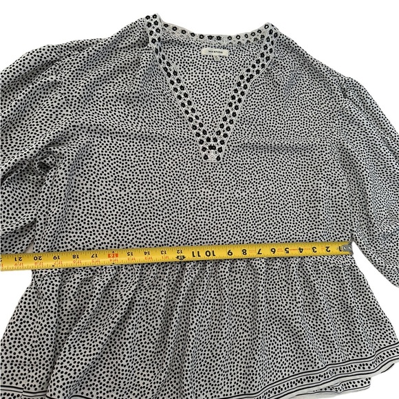 MAX STUDIO Blouse Polka Dot Eyelet V-Neck Balloon Sleeve Black White Size M - Picture 16 of 17